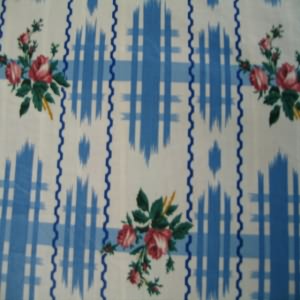 54" Floral and Patches Burgundy and Blue with White Background