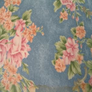 54" Floral Pink and Peach with Marbled Blue Background