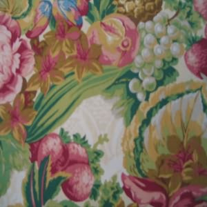 54" Floral and Fruit Rose, Brown and Green with Cream Background