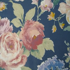 54" Floral Peach and Mauve with Dark Country Blue Background