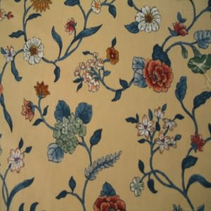 54" Floral Blue and Rust with Tan Background