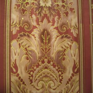 54" Drapery 100% Cotton Floral and Stripe Rusty-Red and Gold