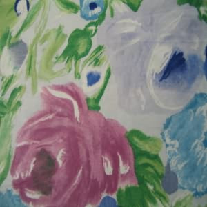 54" Floral Blue, Green and Mauve with White Background
