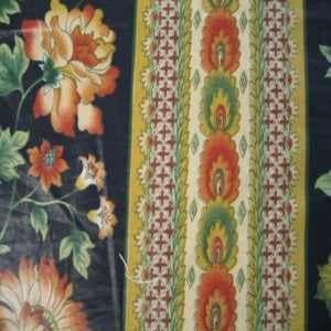 54" Floral Rust, Peach and Green with Navy Background