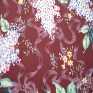 54" Floral Pink, White and Lilac with Maroon Background