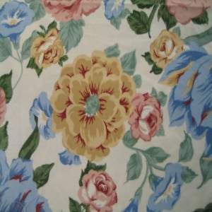 54" Floral Tan, Blue and Rose with White Background