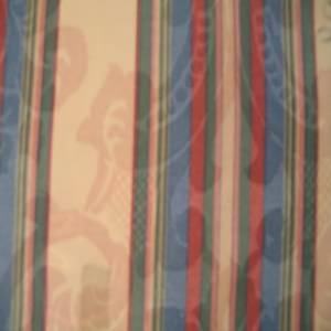 54" Drapery 100% Polyester Stripe with Brocade Embossed Tan, Green, Blue and Red