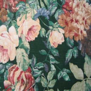 54" Floral Peach, Red and Green with Forest Green Background