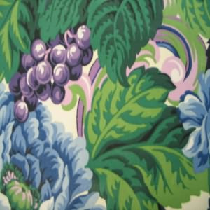 54" Floral Green, Grape and Blue with White Background