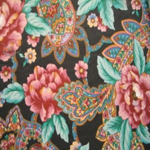 54" Floral Teal and Rose with Black Background