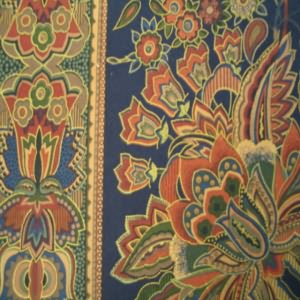 54" Floral and Stripe Rust, Tan and Blue with Navy Background