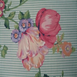 54" Floral Green and Rose with Green and White Check Background