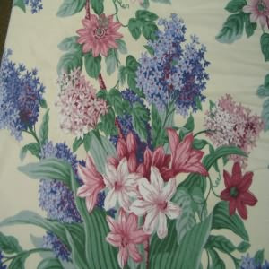 54" Drapery Floral Purple and Burgundy with Ivory Background 100% Cotton