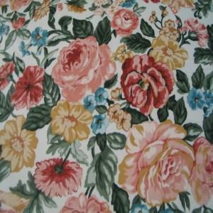 54" Drapery Floral Burgundy, Green and Gold with White Background 100% Cotton