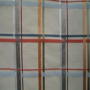 52" Drapery 100% Polyester Plaid Peach, Burgundy, Gray and Terra Cotta with Ivory Background