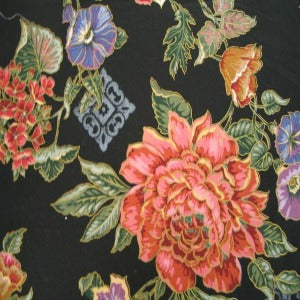 54" Drapery Floral Multi With Black Background