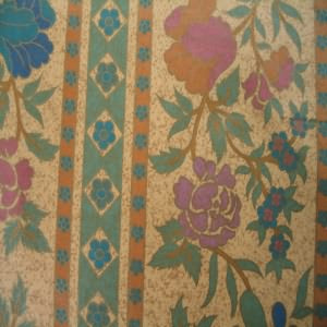 54" Drapery 100% Cotton Floral Blue, Berry and Green with Golden Yellow BackgroundCoordinates with DRW-129