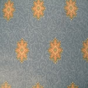 54" Floral Tan and Green with Blue Background