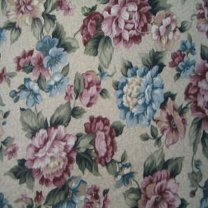 54" Floral Blue and Mauve with Taupe and Cream Background