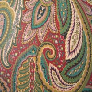 54" Paisley Teal, Mauve and Gold with Barn Red Background