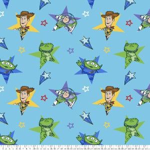 Disney Toy Story 4 Character Stars on Sky Blue Fleece from Springs Creative Buzz Light Year and Woody