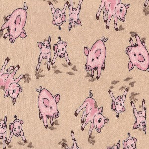 60" Wide Flannel Pigs on tan background