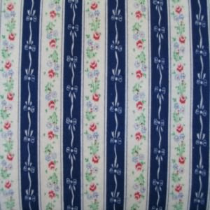 45" Flannel 100% Cotton Floral Stripe Blue and White
