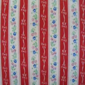 45" Flannel 100% Cotton Floral Stripe Red and White