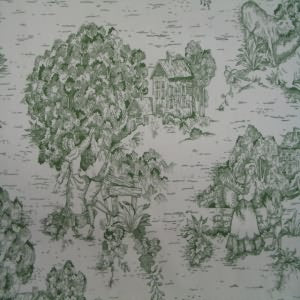 54" Toile Green with Cream Background