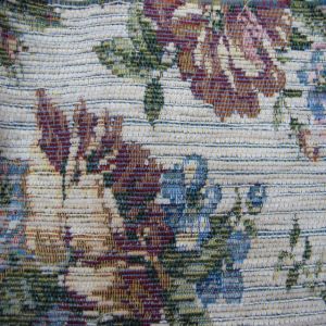 54" Tapestry Floral Burgundy, Blue, Cream with Ivory Background