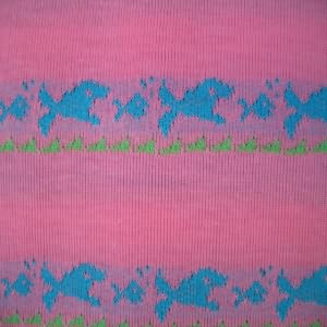 60" Knit 50% Poly 50% Cotton Fish Blue with Pink Background