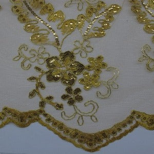 52" Wide Lace Sequin (Gold) (94% Poly/ 6% Metal.)