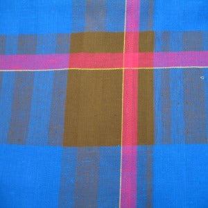 62"Linen Look 50% Polyester / 50% Rayon Plaid Blue, Pink, Brown