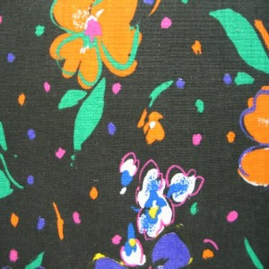 60" Linen Look Floral Multi with Black Background