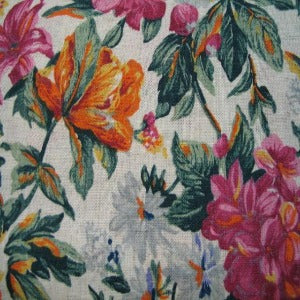 60" Linen 50% Polyester / 50% Rayon Floral Multi with Natural Background