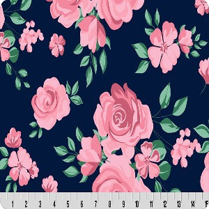 60" Wide 100% Polyester Minky Cuddle Rose Bouquet Navy