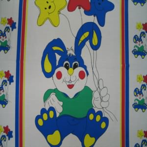 45" Baby Panel Rabbit Blue with White Background 50% Poly / 50% Cotton