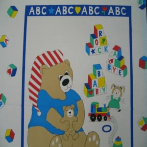 45" Baby Panel Bear and ABC Multi with White Background 50% Poly / 50% Cotton