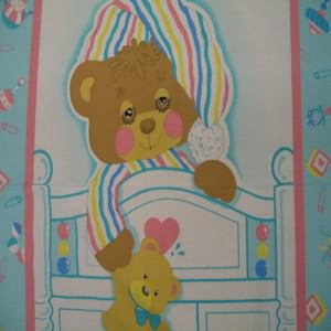 45" Baby Panel Bear Sleeping Multi with Blue Background 50% Poly/50% Cotton