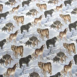 45" Wild Wings Silver Wolf 100% Cotton
