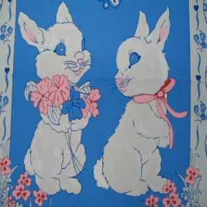 45" Baby Panel Rabbit Blue and White with White Background 100% Cotton