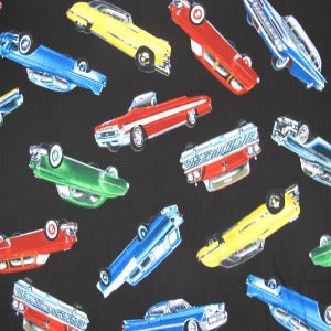 45" Wide Novelty Tossed Classic Cars Black