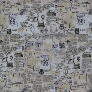 45" Wide Route 66 Map 100% Cotton Quilt Fabric C7529 Natural