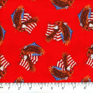45” Wide 100% Cotton Patriotic Eagles and Flags Red background