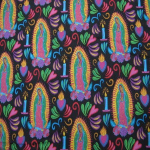 45" Wide 100% Cotton Virgin of Gaudalupe  C11712 Black