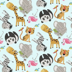 Studio E at The Zoo Tossed Zoo Animals Multi Fabric by The Yard