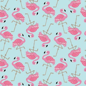 45" Wide Studio E At the Zoo Multi Tossed Flamingos Mint Background