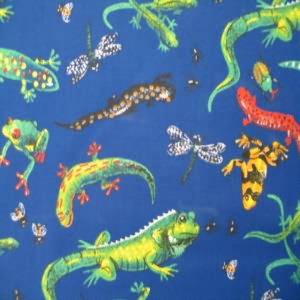 60" Frogs, Bugs and Lizards with Navy Background 100% Cotton