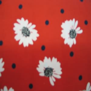 60" Pique&rsquo; 50% Cotton/50% Poly Floral White, Dot Navy with Red Background