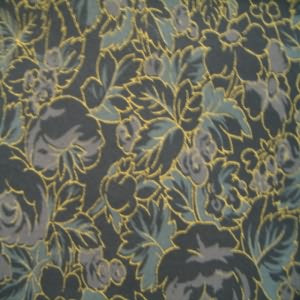 60" Polyester Floral Gray and Black with Gold Metallic